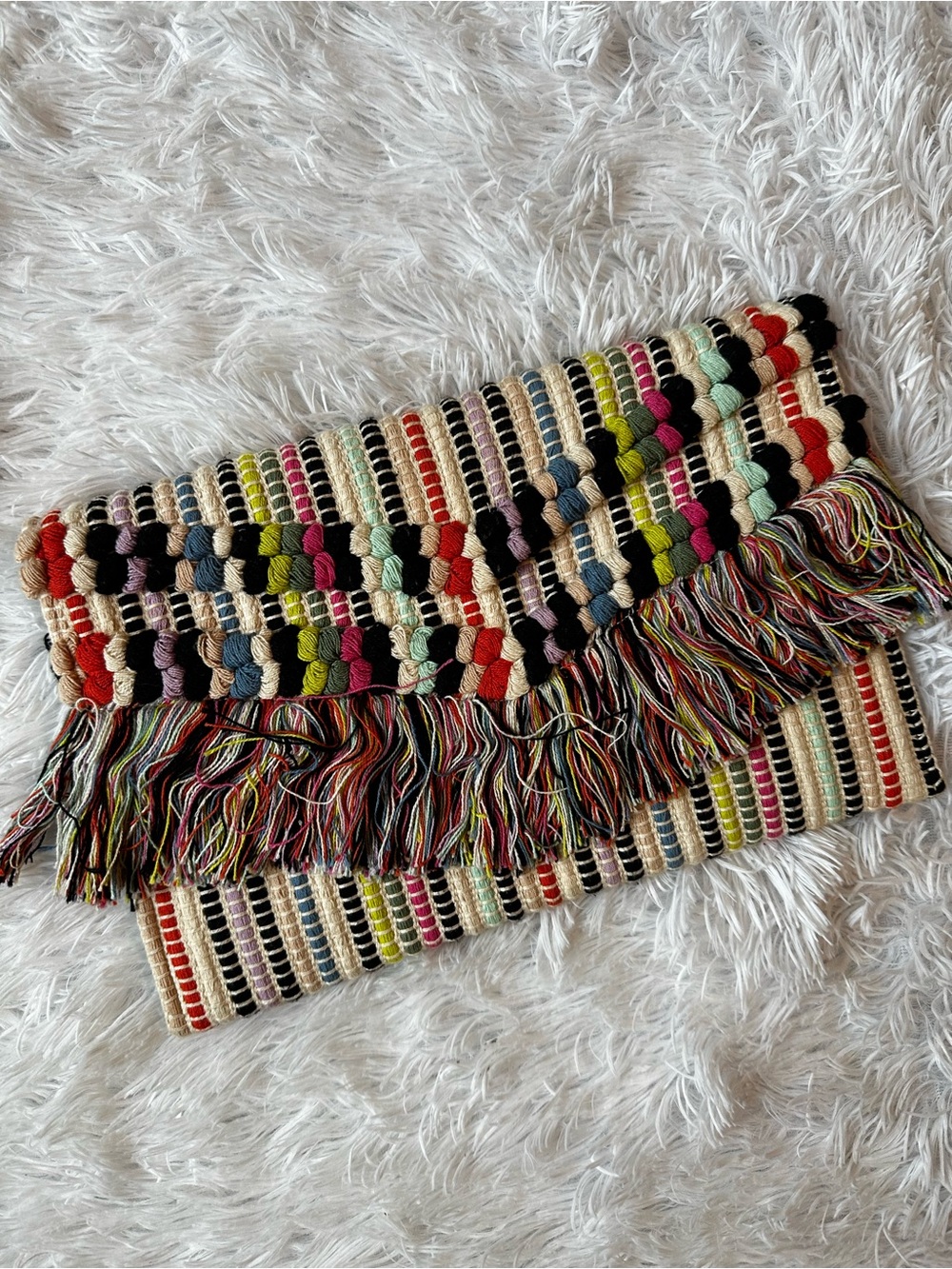 Stella & Dot Boho Multicolor Woven Fringe Clutch
